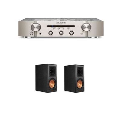 Un ampli Marantz PM6007 Argent et Or + une paire d'enceintes bibliothèque Klipsch RP-600M Ebony
