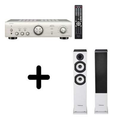 Un ampli Denon PMA-600NE Argent + une paire d'enceintes colonne Cabasse Jersey MT32/2 Edition spéciale Blanc mat