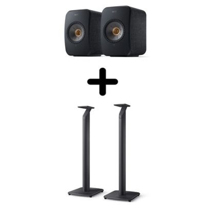 Enceintes connectées Hi-Fi KEF LSX 2 Noir Vendues par paire + Pieds de sol KEF S1 pour LSX / LSX 2 Noir Vendus par paire