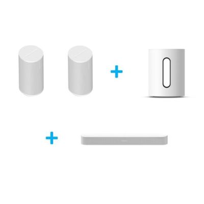 Pack de 2 Enceintes sans fil Bluetooth Sonos Era 100 Blanc + Caisson de basses sans fil Sonos Sub Mini Blanc + Barre de son Sonos Beam Gen2 Dolby Atmos Blanc