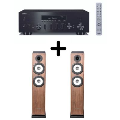 Amplificateur Hi-Fi Yamaha R-N600A Noir + une paire d'enceintes colonne Cabasse Jersey MT32/2 Edition spéciale Noyer