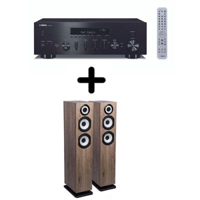 Amplificateur Hi-Fi Yamaha R-N600A Noir + une paire d'enceintes colonne Cabasse Java MC40 Chêne blanchie