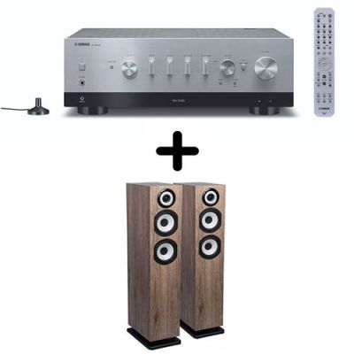 Amplificateur Hi-Fi Yamaha R-N800A Argent + une paire d'enceintes colonne Cabasse Java MC40 Chêne blanchie