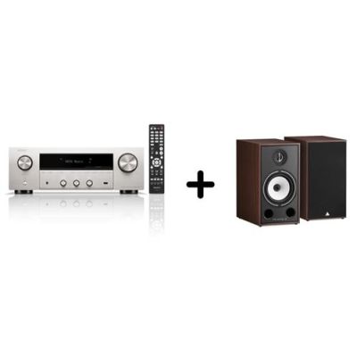 Un ampli Denon DRA-900H Argent + une paire d'enceintes bibliothèque Triangle BR03 Noyer