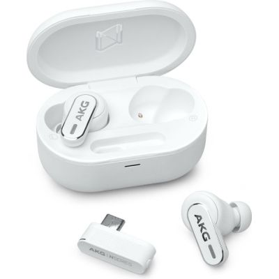 AKG N5 Hybrid TWS Casque – Son cristallin sans Fil, True Adaptive Noise Cancelling, Qualité d'appel certifiée Zoom, Autonomie de 40h, Protection IP54, Bluetooth, USB-C, Blanc
