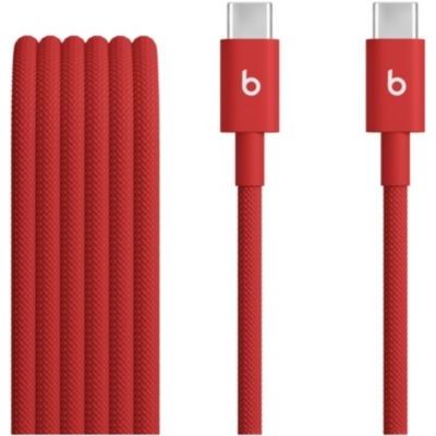 Beats USB-C vers USB-C Câble tissé, charge rapide, durable/anti-nœuds, chargeur compatible pour les appareils Apple et Android (1,5 m) - Rouge flash
