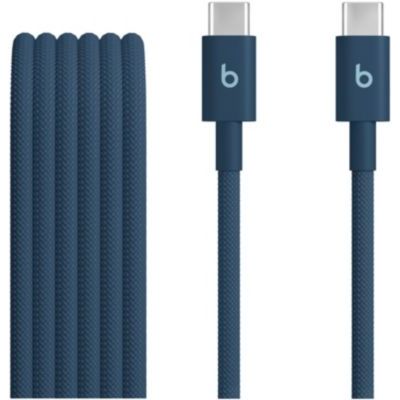 Beats USB-C vers USB-C Câble tissé, charge rapide, durable/anti-nœuds, chargeur compatible pour les appareils Apple et Android (1,5 m) - Bleu nitro