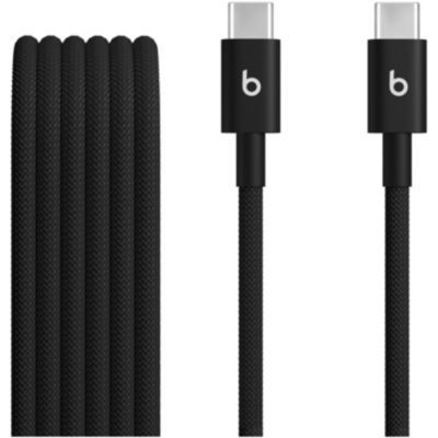 Beats USB-C vers USB-C Câble tissé, charge rapide, durable/anti-nœuds, chargeur compatible pour les appareils Apple et Android (1,5 m) - Noir intense