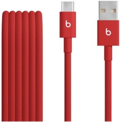 Beats USB-A vers USB-C Câble tissé, charge rapide, anti-nœuds, chargeur compatible pour les appareils Apple et Android (1,5 m) - Rouge flash
