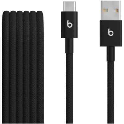 Beats USB-A vers USB-C Câble tissé, charge rapide, anti-nœuds, chargeur compatible pour les appareils Apple et Android (1,5 m) - Noir intense