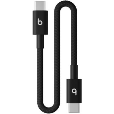 Beats USB-C vers USB-C Câble tissé court, charge rapide, durable/anti-nœuds, chargeur compatible pour les appareils Apple et Android (20 cm) – Noir intense
