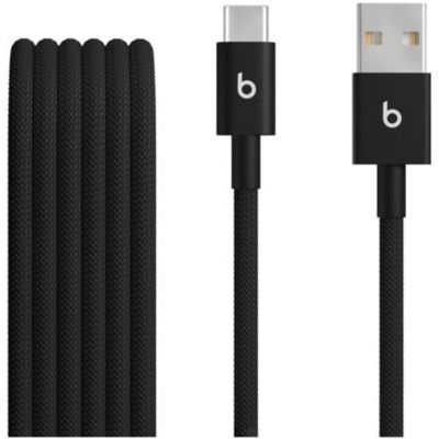 Beats USB-A vers USB-C Câbles tissés, lot de 2, charge rapide, durable/anti-nœuds, chargeur compatible pour les appareils Apple et Android (1,5 m) – Noir intense