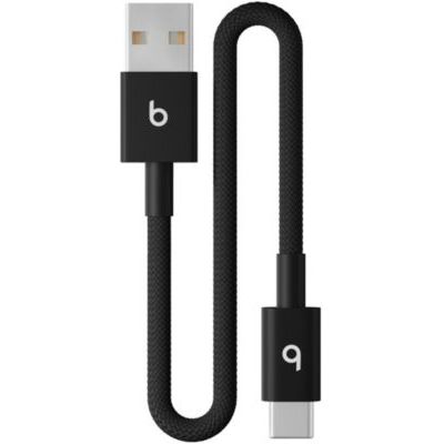 Beats USB-A vers USB-C Câble tissé court, charge rapide, durable/anti-nœuds, chargeur compatible pour les appareils Apple et Android (20 cm) – Noir intense