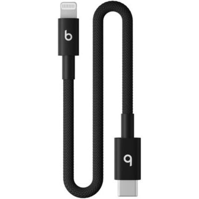 Beats USB-C vers Lightning court Câble tissé , charge rapide, durable/anti-nœuds, chargeur compatible pour les appareils Apple à port Lightning (20 cm) – Noir intense