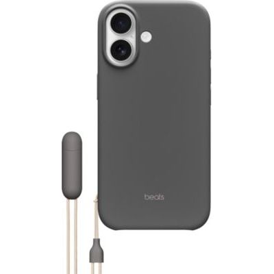Beats Coque avec béquille pour iPhone 17 équipée MagSafe avec Commande de l'appareil Photo, Support intégré et dragonne, Fini Mat et Doublure en Tissu Microfibre - Gris Granite