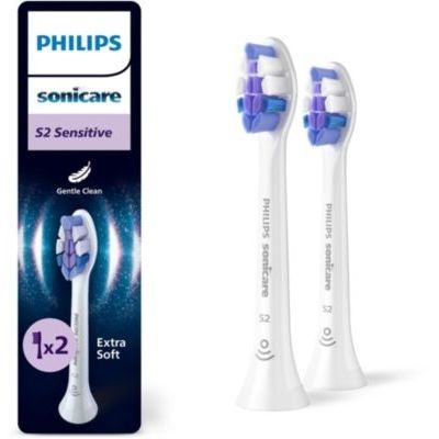 image Philips Sonicare S2 Sensitive - têtes de brosse à dents de rechange d'origine, blanc, lot de 2, HX6052/87