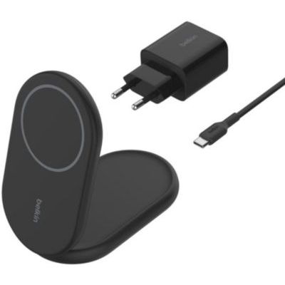 image Belkin BoostCharge Socle de Recharge Qi2 (Chargeur Pliable, Compatible MagSafe, 15 W, pour modèles de l'iPhone 16, 15, 14, 13, Chargeur Compatible Standy, Adaptateur Secteur Inclus, Noir)