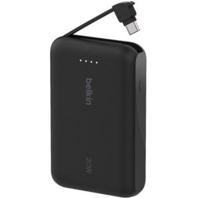 image Belkin BoostCharge Batterie Externe 10 000 mAh Portable avec câble intégré (PD 20 W, Recharge Rapide USB-C Power Delivery, pour Tous Les modèles de l'iPhone 16/15, iPad Pro, Galaxy S24, etc.)
