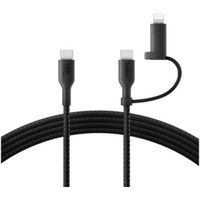 image Belkin Câble de Recharge 2-en-1 avec Connecteur USB-C et Lightning, Gaine Tressée pour Apple iPhone, iPad, Samsung - Recharge Rapide (Noir)