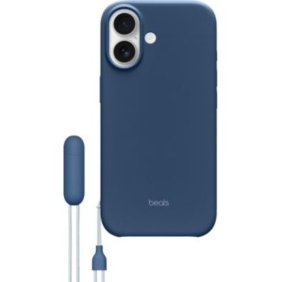 image Beats Coque avec béquille pour iPhone 17 équipée MagSafe avec Commande de l'appareil Photo, Support intégré et dragonne, Fini Mat et Doublure en Tissu Microfibre - Bleu Basalte