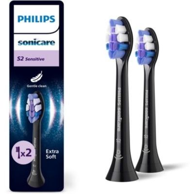 image Philips Sonicare S2 Sensitive, têtes de brosse de rechange, noir, lot de 2, HX6052/88