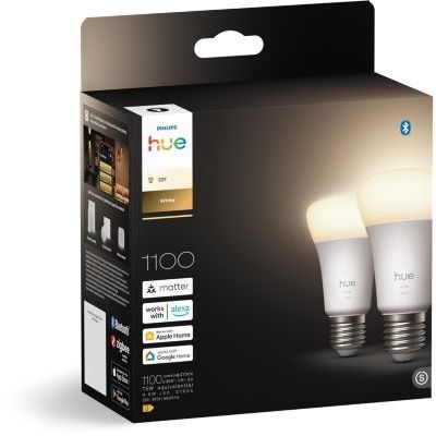 image Philips Hue Ampoule LED connectée A60, Lumière blanche chaude 2700 K, Culot E27, 9,5 W, 1100 lumens, Intensité variable, Compatible avec Alexa, Google Assistant et Apple Home, pack de 2
