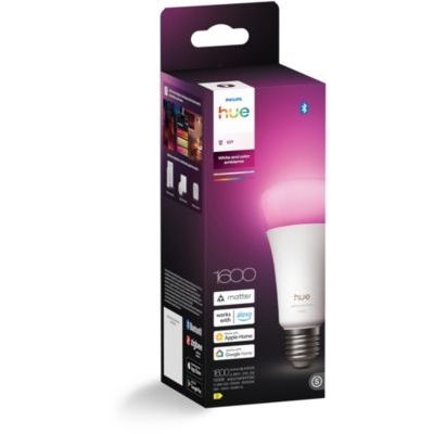 Philips Hue Ampoule LED connectée A67, White and color, Culot E27, 11,8W, Spectre complet 1000-2000 K, 1600 lumens, Intensité variable, Compatible avec Alexa, Google Assistant et Apple Home, pack de 1 image Philips Hue Ampoule LED connectée A67, White and color, Culot E27, 11,8W, Spectre complet 1000-2000 K, 1600 lumens, Intensité variable, Compatible avec Alexa, Google Assistant et Apple Home, pack de 1