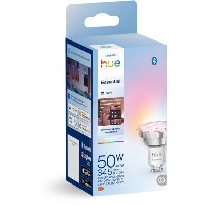 image Philips Hue Essential Spot LED Connecté GU10, White and Color Ambiance, Ampoule connectée 4,7 W, 2200-6500 K, 345 lumens, intensité réglable, Ampoule Philips Hue compatible Alexa, Google et Apple Home