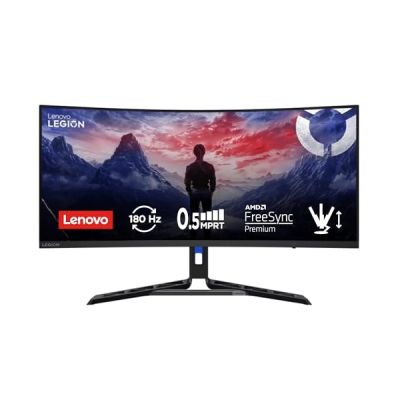 image Lenovo Legion R34w-30 - Écran Gaming de 34" Incurvé avec Eyesafe (WQHD, VA, 180Hz, 0.5ms, HDMI+DP, Cable DP, AMD FreeSync, Haut-parleurs) Réglage en Inclinaison - Noir