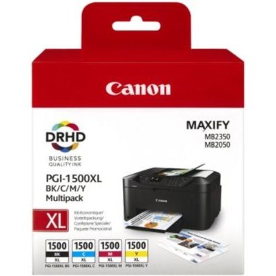 image Canon PGI-1500XL Cartouche BK/C/M/Y Multipack Noir, Cyan, Magenta, Jaune XL (Multipack plastique)