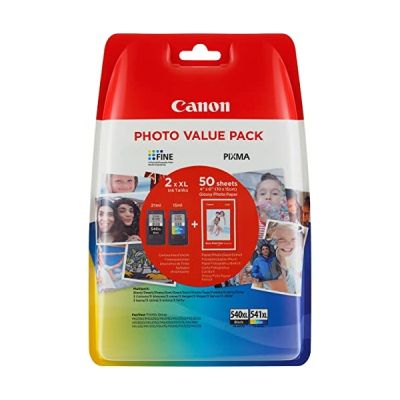Canon PG-540XL/CL-541XL Cartouche Noire + Couleur XL + Pack de 50 feuilles papier photo PP-201 10x15cm (Emballage plastique sécurisé)