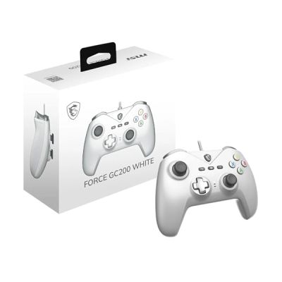 image MSI FORCE GC200 WHITE Manette de jeu filaire pour PC - Gâchettes à effet Hall, joysticks analogiques perfectionnés, deux moteurs de vibration, USB 3.0 - Filaire
