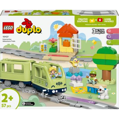 LEGO Duplo Le Train d’Aventures interactif 10427 | jouet pour fille ou garçon dès 2 ans, jeu éducatif 1er âge sur la motricité, 4 figurines, 14 rails, idée cadeau, 57 pièces