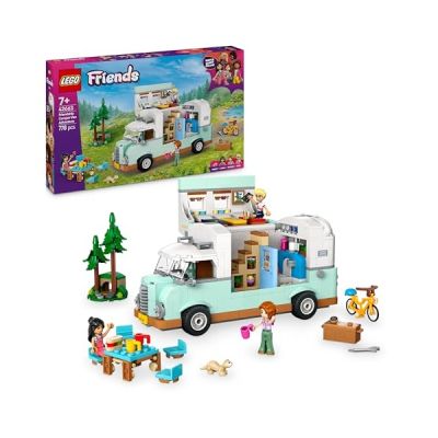 image LEGO Friends Friendship Camper Van Adventure Set, Vehicle Building Toy with 3 Character Mini Dolls and Ferret Animal Figure for Fun Role Play, Birthday Gift for 7 Plus Year Old Girls 42663