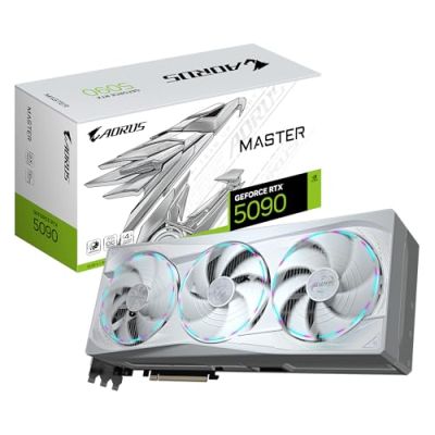 GIGABYTE AORUS GeForce RTX 5090 Master Ice 32G Carte Graphique - 32 Go GDDR7, 512 Bits, PCI-E 5.0, 2655MHz Fréquence du Cœur, 3 x DP 2.1a, 1 x HDMI 2.1b, NVIDIA DLSS 4, GV-N5090AORUSM ICE-32GD