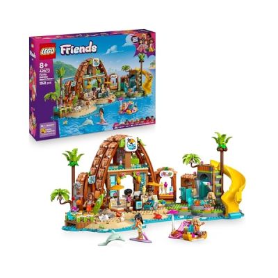 image LEGO Friends Vacances à l’Hôtel de la Plage - Jeu de Construction pour Fille dès 8 Ans - 6 Mini-Poupées, 1 Tortue, Figurine de Dauphins, Stand de Glaces & Accessoires - Cadeau sur Les Animaux 42673