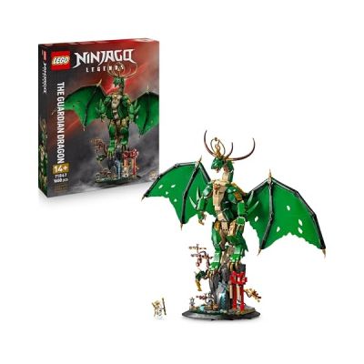image LEGO Ninjago Le Dragon Gardien - Maquette de Figurine de Dragon Articulée - Minifigurine de Maître WU & Présentoir Pittoresque Imitation Roche - Cadeau pour Garçon dès 14 Ans 71847