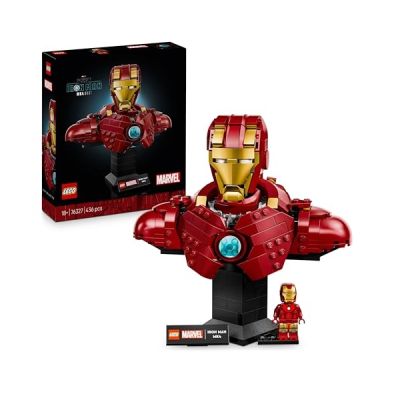 LEGO ǀ Marvel Buste d’Iron Man MK4 - Set De Construction & Maquette À Exposer - Minifigurine De Tony Stark, Fusils D’épaule & Tête Rotative - Cadeau Collector Avengers pour Adulte 76327