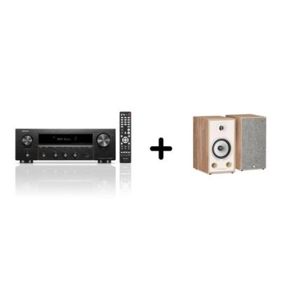 Un ampli Denon DRA-900H Noir + une paire d'enceintes bibliothèque Triangle BR03 Chêne Clair