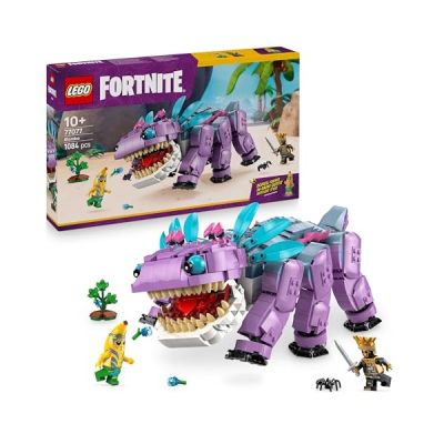 image LEGO Fortnite Klombo - Jouet de Construction & Décoration - Figurine de Dinosaure - Minifigurines d'oro & Bananaventurier Insulaire - Accessoires - Cadeau pour Gamer, Garçon ou Fille dès 10 Ans 77077