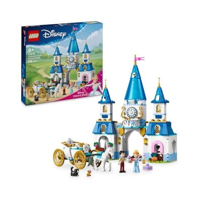 LEGO ǀ Disney Princess Le Château de Cendrillon et la Calèche - Jouet de Construction - Mini-Poupées de Cendrillon & du Prince Charmant - Figurines de Lucifer, Gus & Cheval - Cadeau Fille 6 Ans 43275