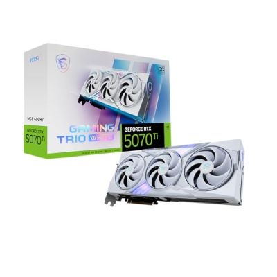 image MSI NVIDIA GeForce RTX 5070 Ti 16G Gaming Trio OC White Carte Graphique - 16 Go GDDR7 (28 GB/s, 256-bit), PCIe 5.0 - TRI FROZR 4 (3 x Ventilateurs STORMFORCE) - RGB - HDMI 2.1b, DisplayPort 2.1b