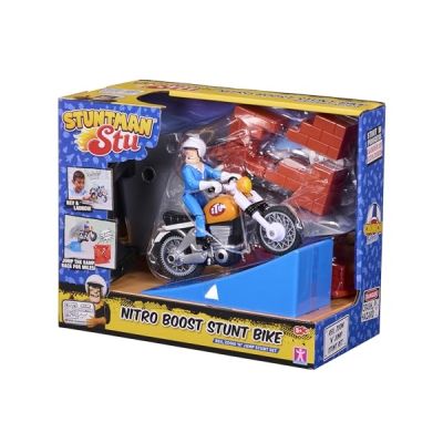 image BANDAI - Stuntman Stu - Moto Nitro Boost - Jouet pour réaliser des Cascades - Figurine Cascadeur Inclus - Jeu de Crash avec véhicule et Accessoires - Jouet Enfant 4 Ans et + - COSS8201
