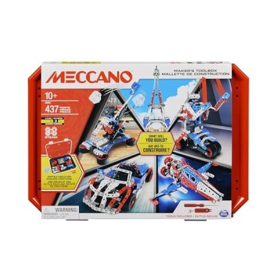 image Bandai - Meccano Mallette de Construction - Coffret de Construction 5 en 1 Véhicules, Robot, Tour Eiffel - 437 pièces, Outils, Notice - Kit Activité Assemblage - Jouet Enfant 10 Ans et + -APM20106
