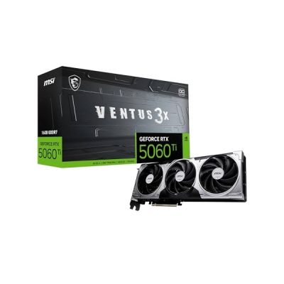 image MSI NVIDIA GeForce RTX 5060 Ti 16G Ventus 3X OC Carte Graphique - 16 Go GDDR7 (28 GB/s /128 Bits), PCIe 5.0 - Triple Ventilateur (3X Ventilateurs TORX 5.0), HDMI 2.1b, DisplayPort 2.1b