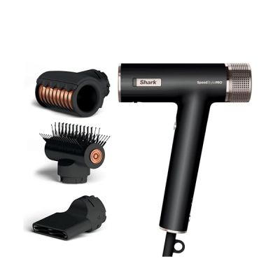 image Shark sèche-cheveux SpeedStyle Pro ultra-performant, ultra-rapide, pour cheveux raides ou ondulés, technologie Scalp Shield, 3 embouts, léger, ionique, sans dommage thermique, Noir HD731EU