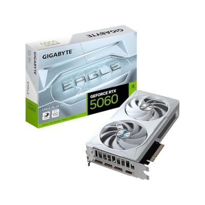 GIGABYTE GeForce RTX 5060 Eagle OC Ice 8G Carte Graphique - 8GB GDDR7, 128bit, PCI-E 5.0, 2550 MHz Fréquence du cœur, 3 x DisplayPort, 1 x HDMI, GV-N5060EAGLEOC ICE-8GD