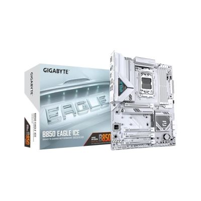 image GIGABYTE B850 Eagle Ice Carte Mère – Processeurs AMD Ryzen série 9000, VRM numérique 8+2+2 Phases, Jusqu’à 8200 MHz DDR5 (O.C), 1 x M.2 PCIe 5.0 + 2 x M.2 PCIe 4.0, LAN 2.5 GbE, USB 3.2 Gen 2