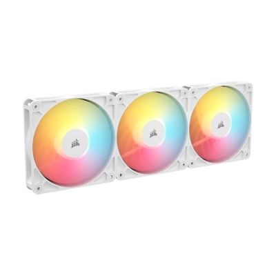 image CORSAIR RS120-R ARGB 120mm PWM +5 ARGB Inversée Ventilateurs – Inversé Rotor, Huit RGB LEDs, Haute Pression Statique, Connecteurs en Série, Roulement à Dôme Magnétique – Pack Triple – Blanc