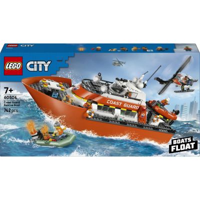 LEGO City Le Bateau de Sauvetage et l’hélicoptère des Garde-côtes 60504 | Jouet pour garçon dès 7 ans, maquette de bateau flottant, 5 minifigurines & figurine de chien, idée cadeau, 742 pièces